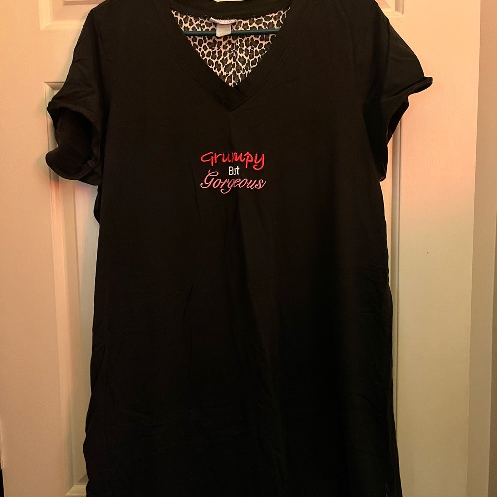 Dressed in LALA Black Nightshirt with Pink Embroidery
